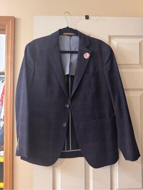Men's Navy Windowpane Sport Coat - Tailored Two-Button Blazer